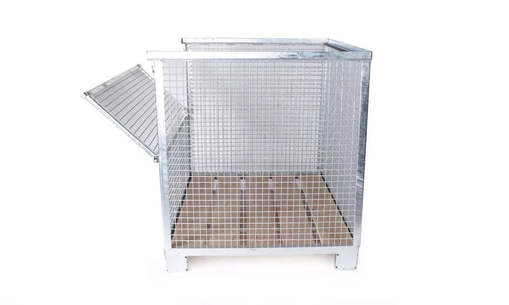 Gitterbox Verzinkt mit feinerem Gitter Seite mit offener Klappe