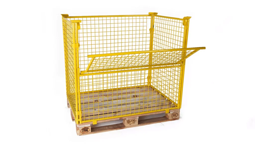 Palettenaufsatz 800x1200x1000 mit einseitiger Tür, gekippt