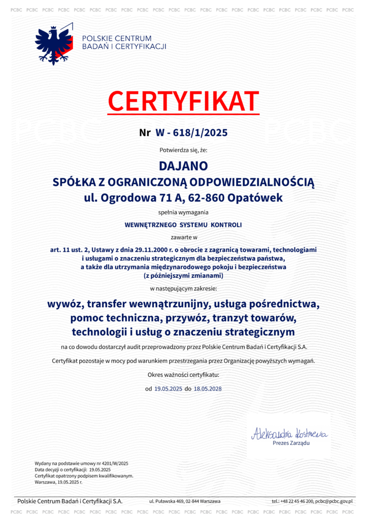 Certyfikat dla Dajano