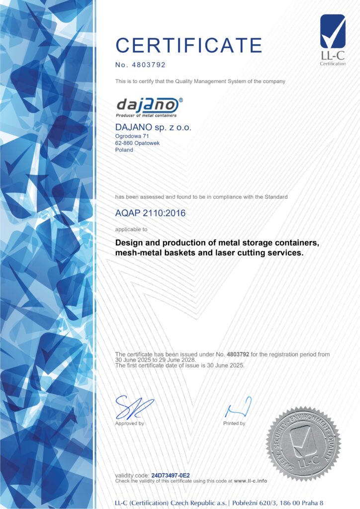 Certyfikat AQAP 2110:2016